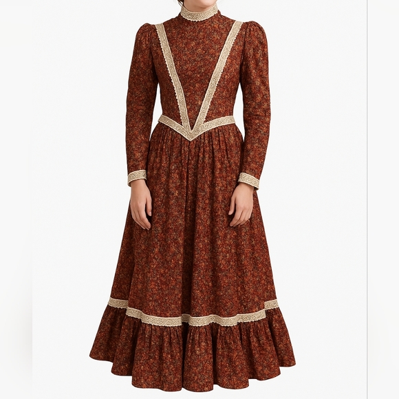 Hand crafted vintage 1970s Gunee Sax pattern Prarie cottagecore theater dress - Picture 1 of 16